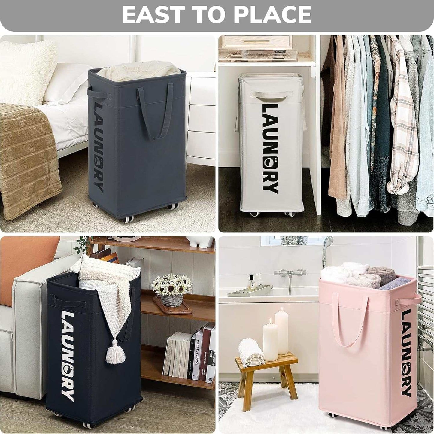 Laundry Basket with Wheels, 75L Laundry Hamper, Dorm Room Essentials with Removable Wash Bag for Laundry Room, Rolling Laundry Basket with Handles, Grey