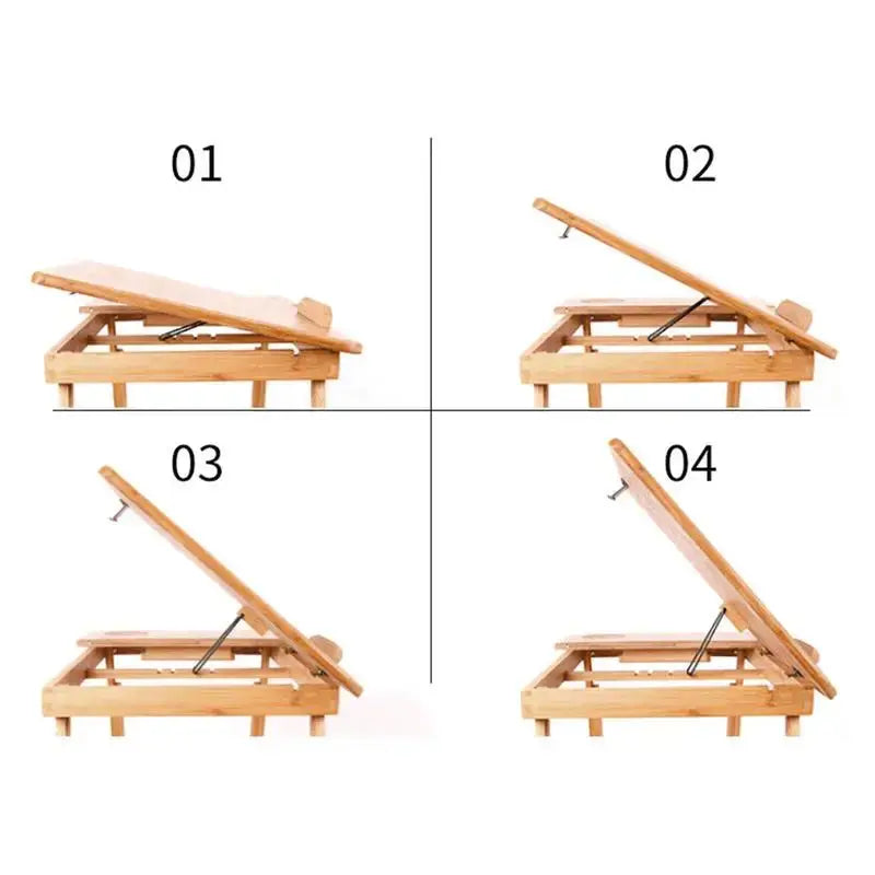 Adjustable Angles Bed Laptop Table with Cooling Fan Laptop Bed Desk Bamboo Desk with Cooling Fan Foldable Tray Drawer for Home