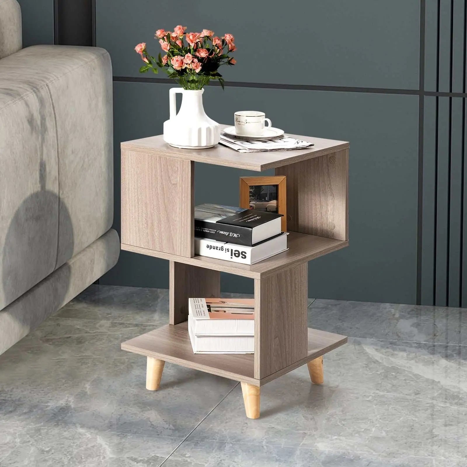2 Pieces Wooden Modern Nightstand Set with Legs for Living Room