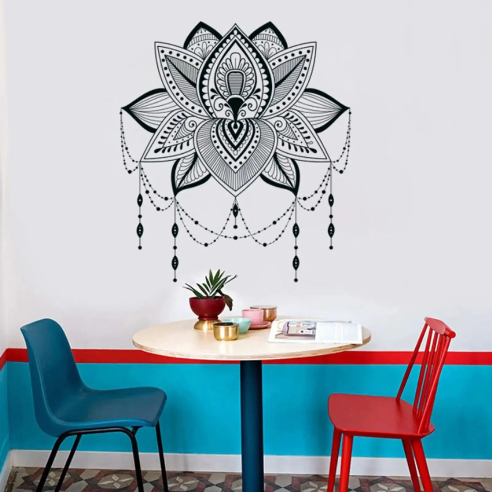 Lotus Wall Sticker Mandala Lotus Vinyl Self-Adhesive Wall Sticker Bohemian Style Decal Yoga Studio Home Wall Art Decoration