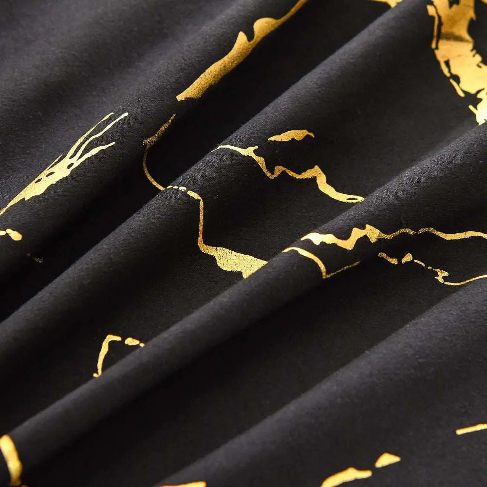 Satin Bedding Set Black Satin Duvet Cover Set 3 Pcs Black Gold Metallic Marble Pattern Luxurious Bedding Set King Size