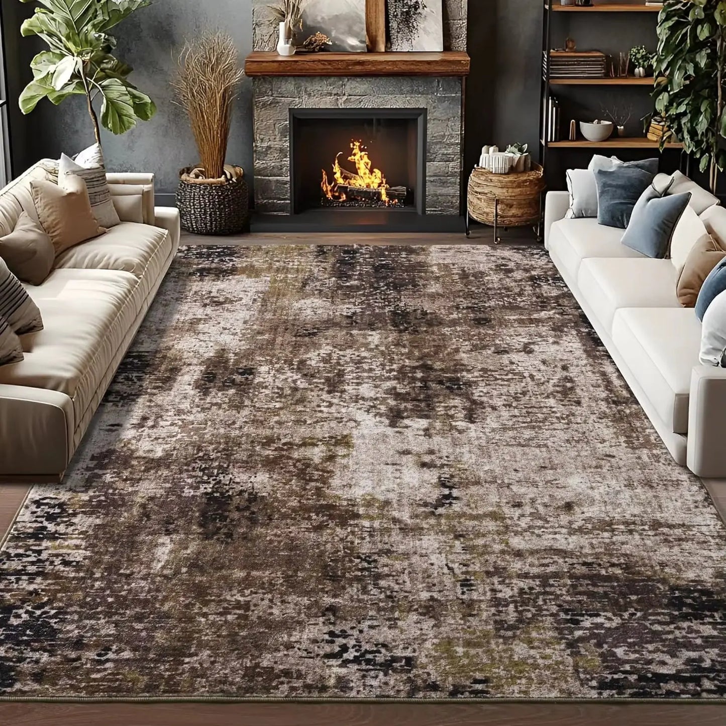 Living Room Area Rugs Soft Large Modern Abstract Area Rug, Boho Vintage Machine Washable Non Slip Carpet , Low Pile Rugs