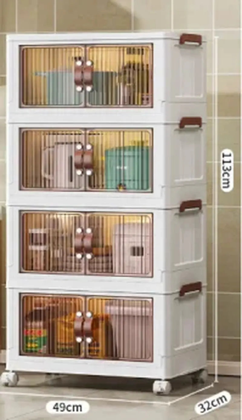 3-Tier Foldable Storage Box with Wheels, Stackable Collapsible Storage Box Portable Organizer Versatile Closet for Home/Office