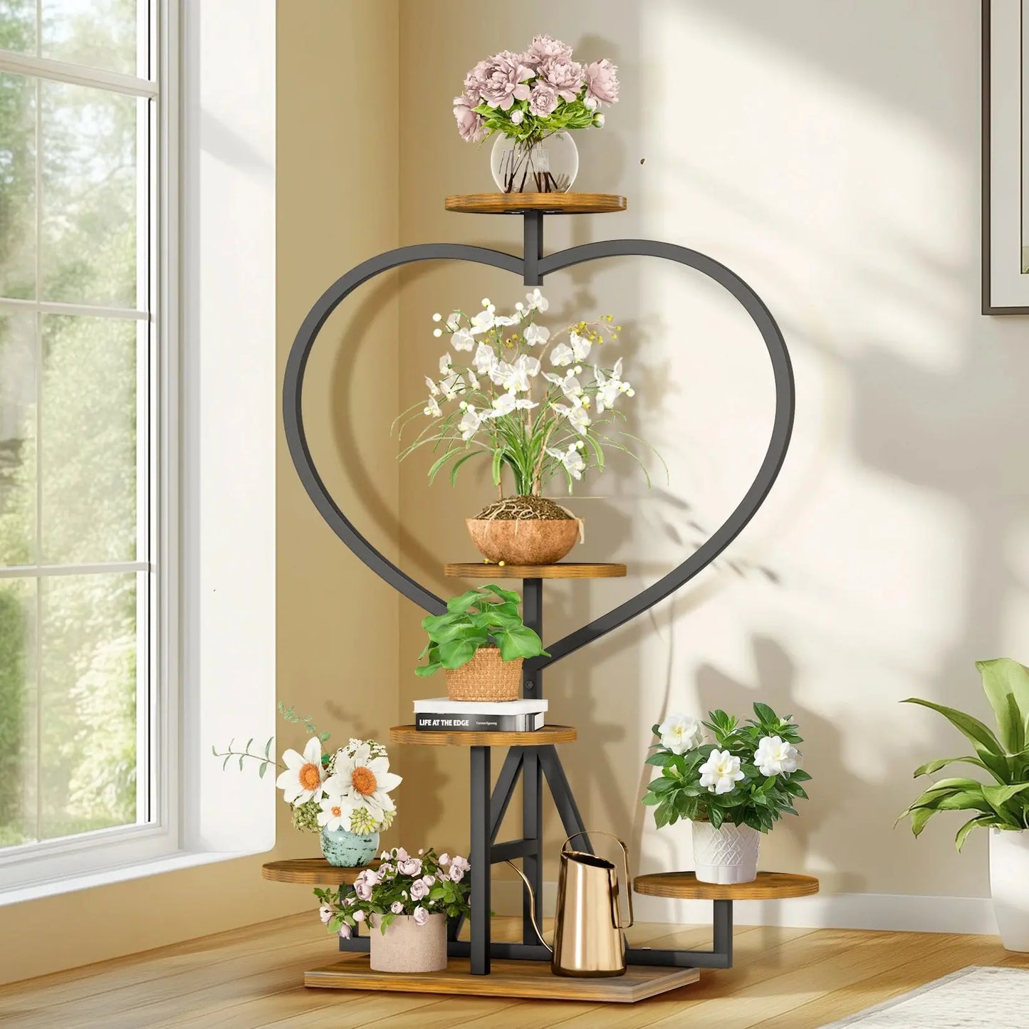 Multi-Layer Flower Display Rack Heart-Shape Plant Stand Shelf for Living Room Balcony