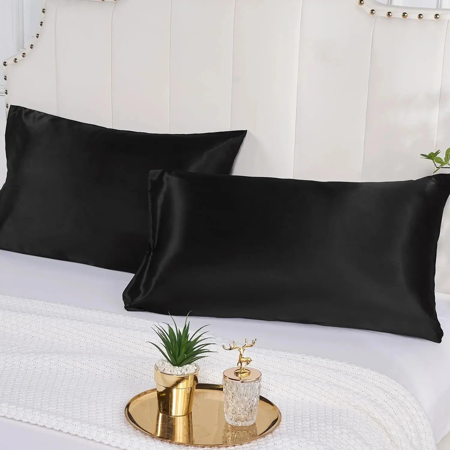 2 Pack Satin Pillowcase for Hair and Skin, Silk Satin Pillowcase , Queen Size Pillow Cases Set of 2, Silky Pillow Cover