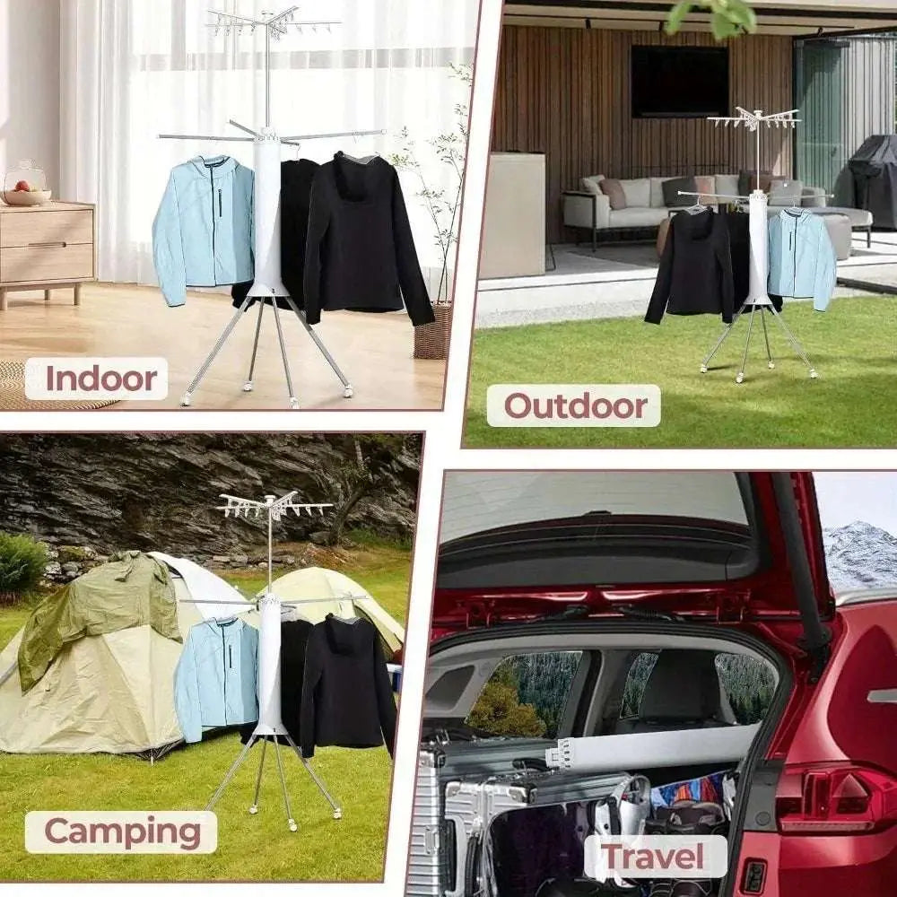 Four-legged octopus-shaped clothes drying rack with two tiers for indoor, outdoor, camping, and travel use