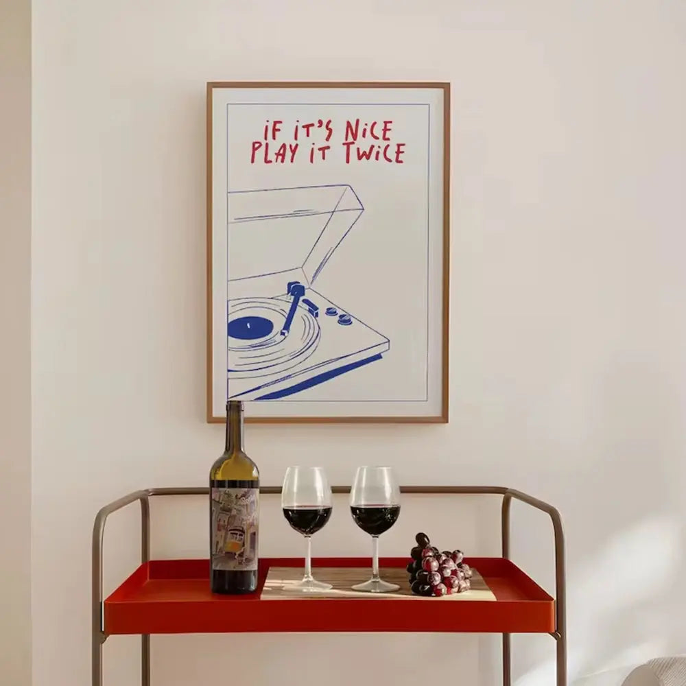 Modern Music Play It Twice Retro Groovy Wall Art Trendy Gift Prints Canvas Painting Poster Picture for Living Room Home Decor