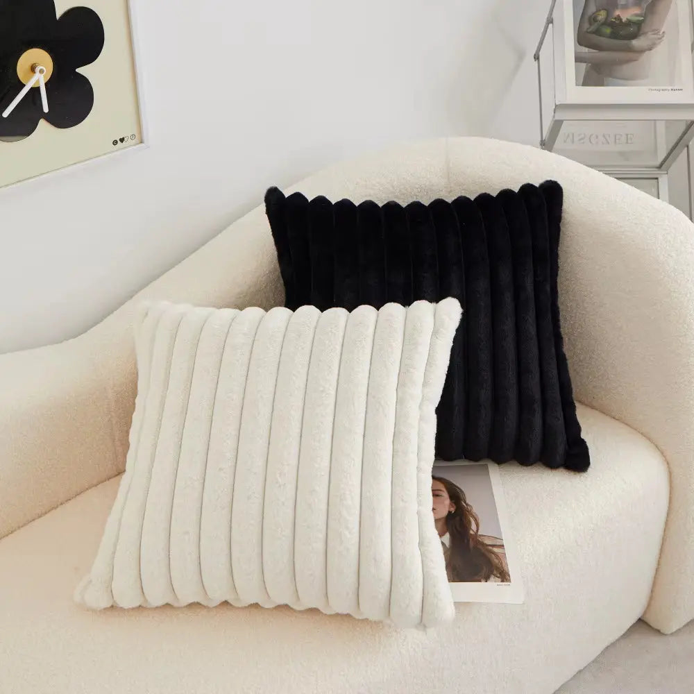 Faux Rabbit Fur Square Cushion Cover Pillowcase 45X45Cm Striped Soft Pillow Cover for Couch Sofa Bedroom Living Room Home Decor