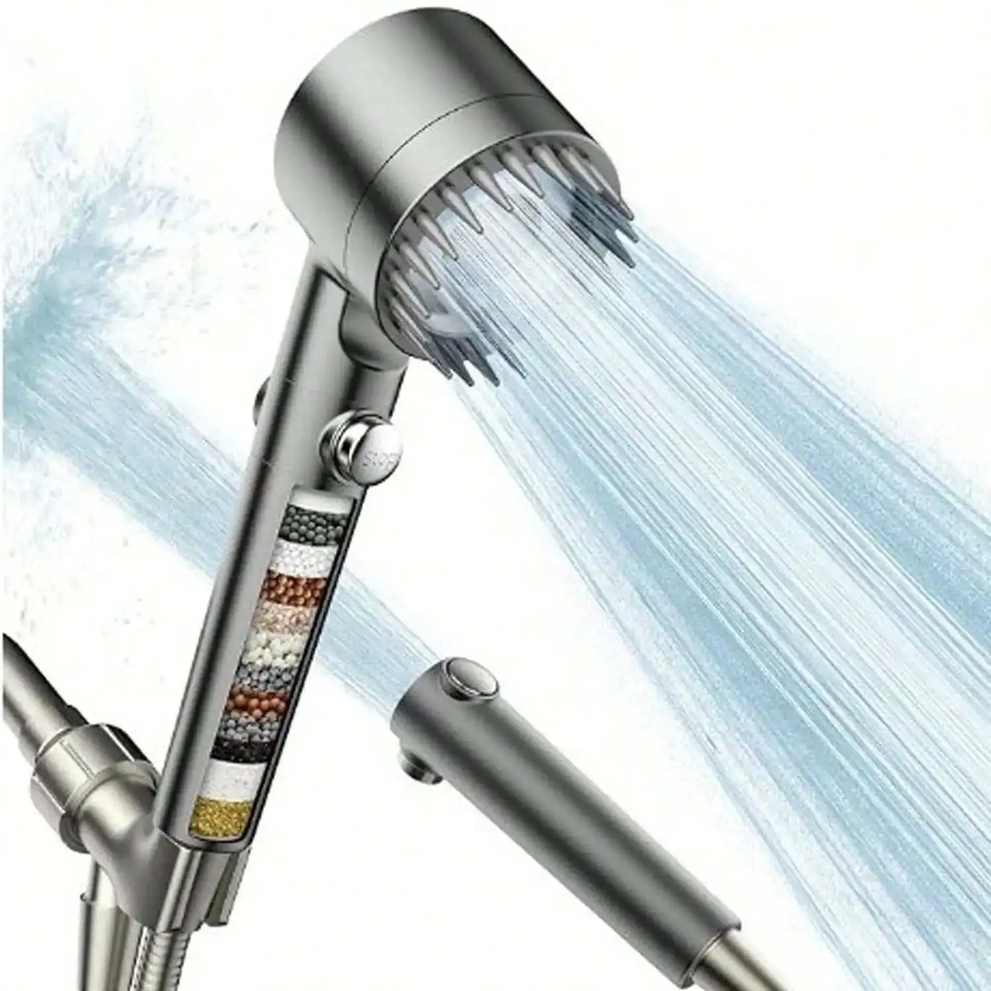 High pressure handheld shower head with multi-mode settings and built-in water filter for improved water flow and massage spa experience