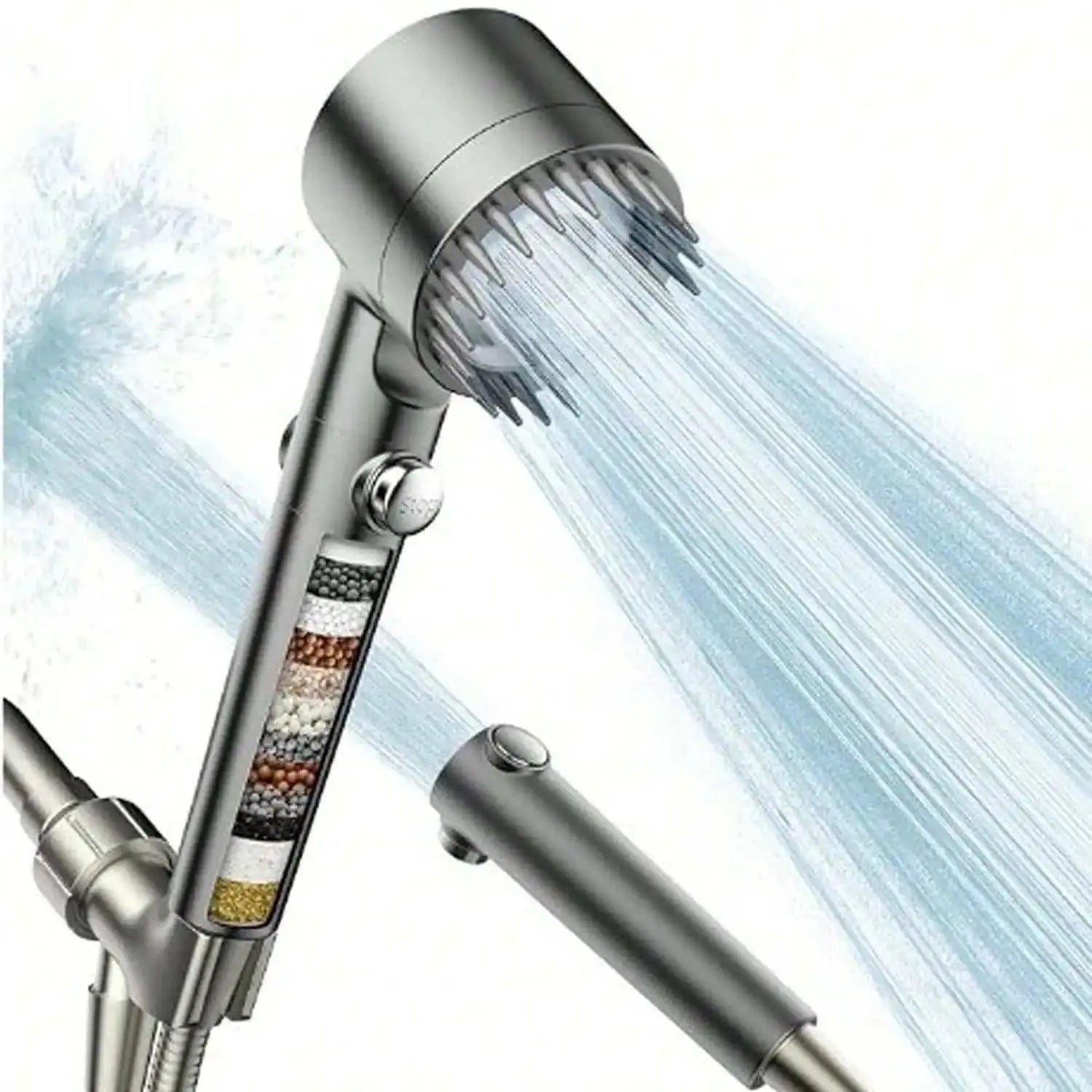 High pressure handheld shower head with multi-mode settings and built-in water filter for improved water flow and massage spa experience