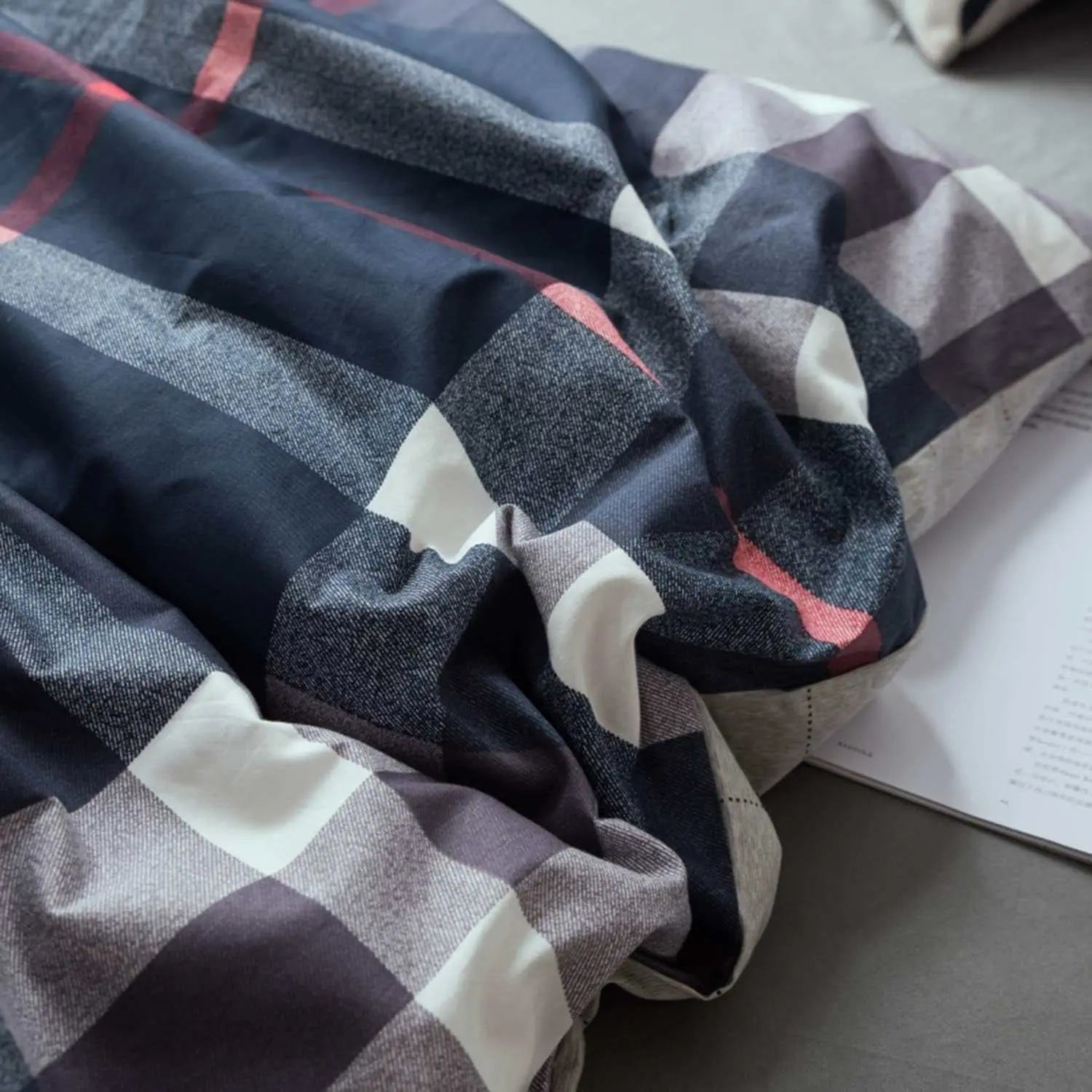 Jumeey Plaid Duvet Cover Queen Size Navy Blue Grid Bedding Set Buffalo Plaid Bedding Teens Boys Dark Color Gingham Grid Tartan Bedding Set Men Check Duvet Cover Full