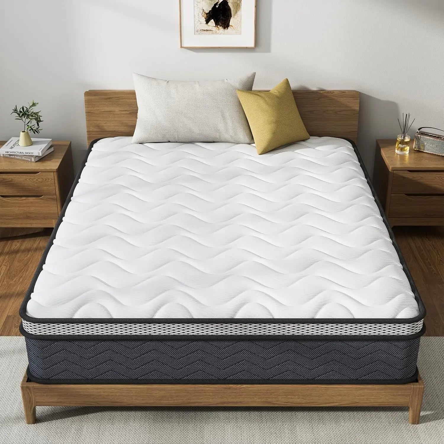 Twin Hybrid Innerspring Mattress, Plush Mattress Foam Spring Mattress, Single Bed Mattress in Box with Stress Relief, Double Mattress with Medium Firmness