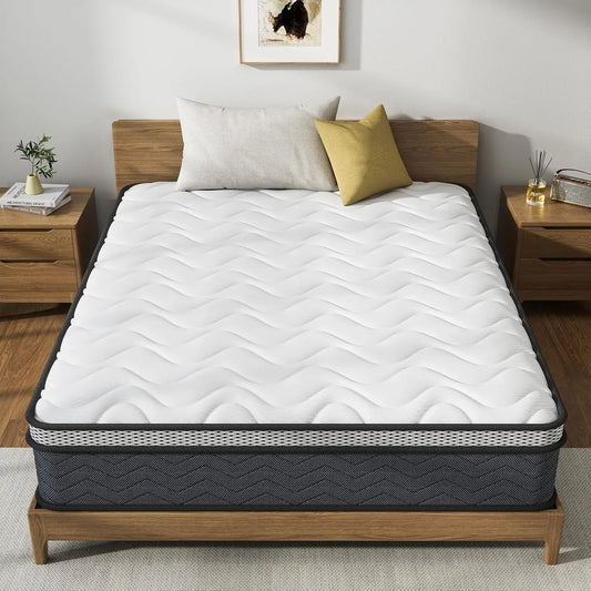 Twin Hybrid Innerspring Mattress, Plush Mattress Foam Spring Mattress, Single Bed Mattress in Box with Stress Relief, Double Mattress with Medium Firmness