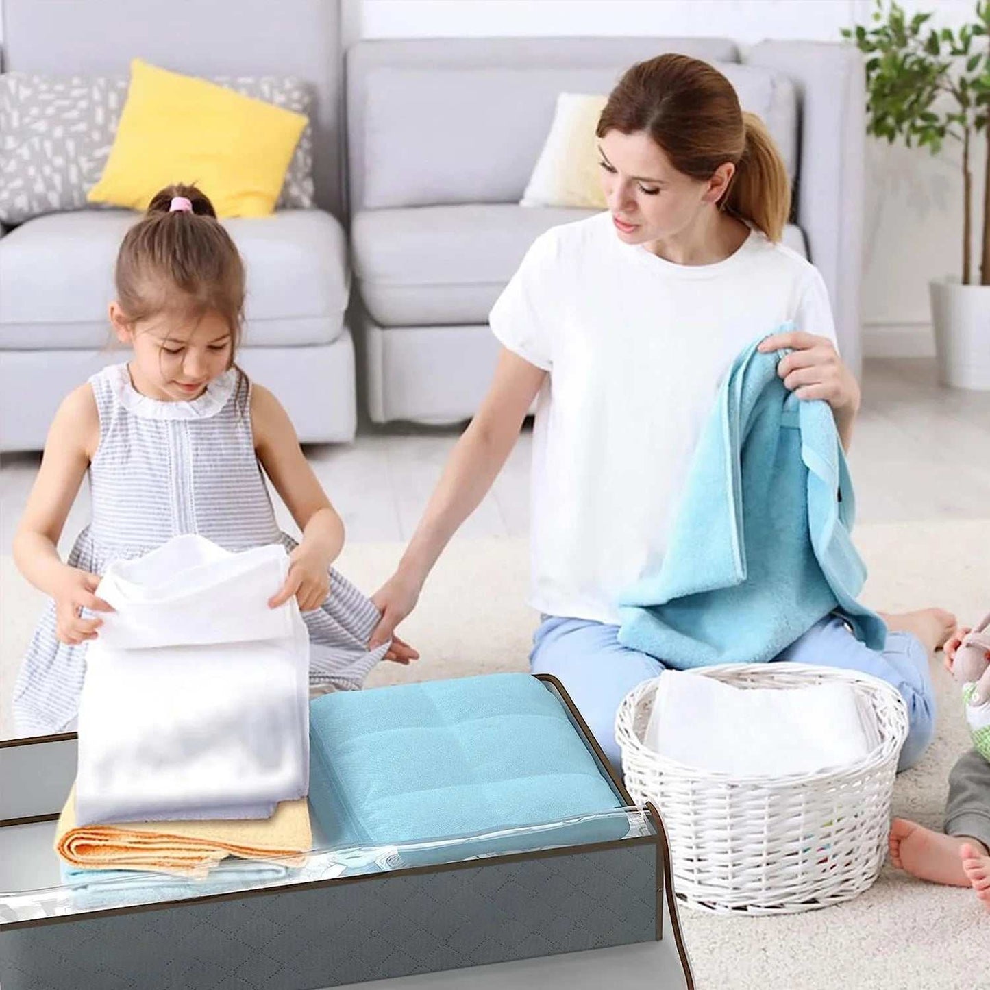 4 Pack 90L under Bed Storage Bags with Reinforced Handles, Visible Underbed Storage, Toy Organizers and Wrapping Paper Storage Bags, Breathable Non-Woven Closet Storage for Blanket, Comforter, Bedding