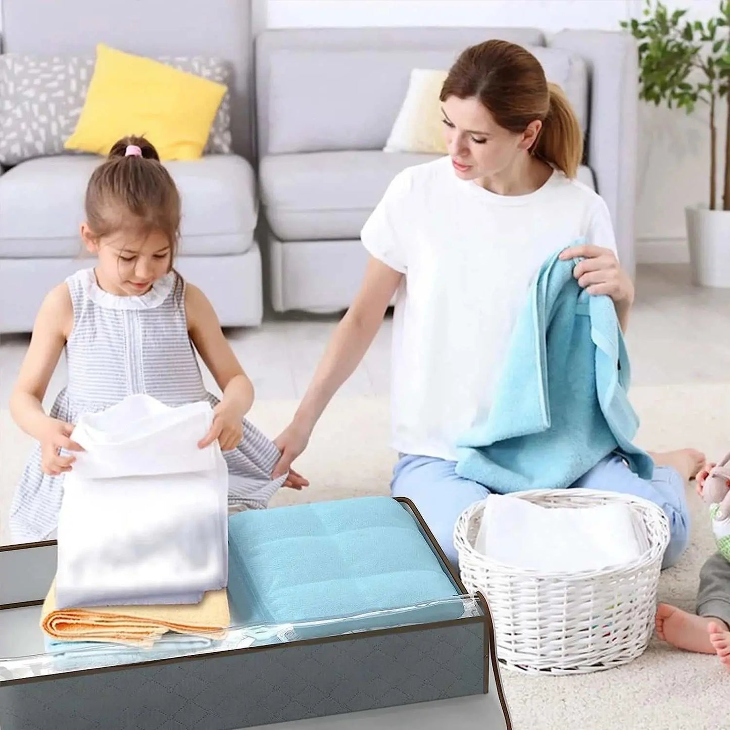 4 Pack 90L under Bed Storage Bags with Reinforced Handles, Visible Underbed Storage, Toy Organizers and Wrapping Paper Storage Bags, Breathable Non-Woven Closet Storage for Blanket, Comforter, Bedding