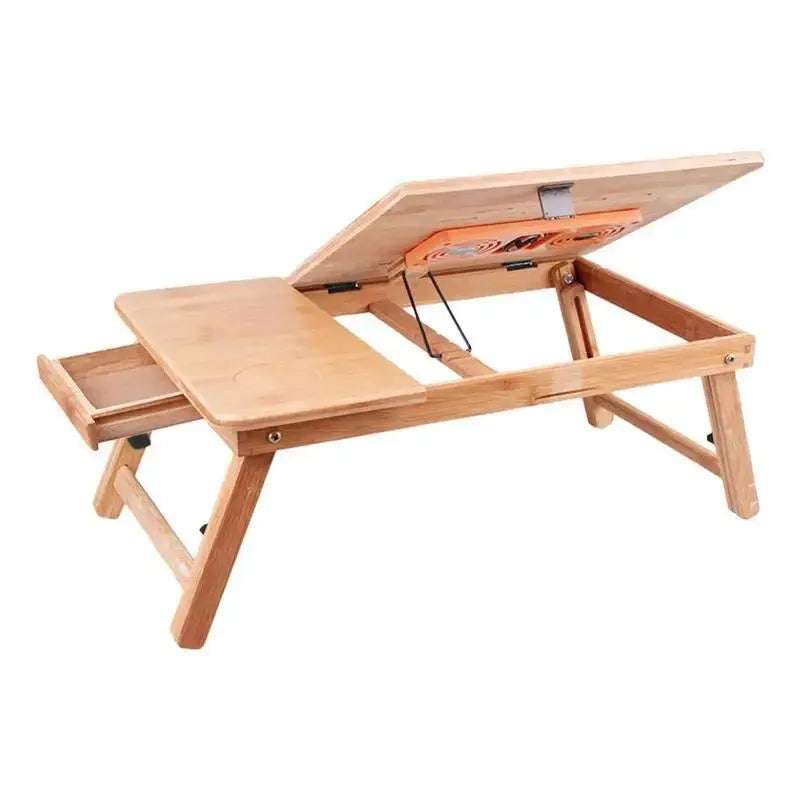Adjustable Angles Bed Laptop Table with Cooling Fan Laptop Bed Desk Bamboo Desk with Cooling Fan Foldable Tray Drawer for Home