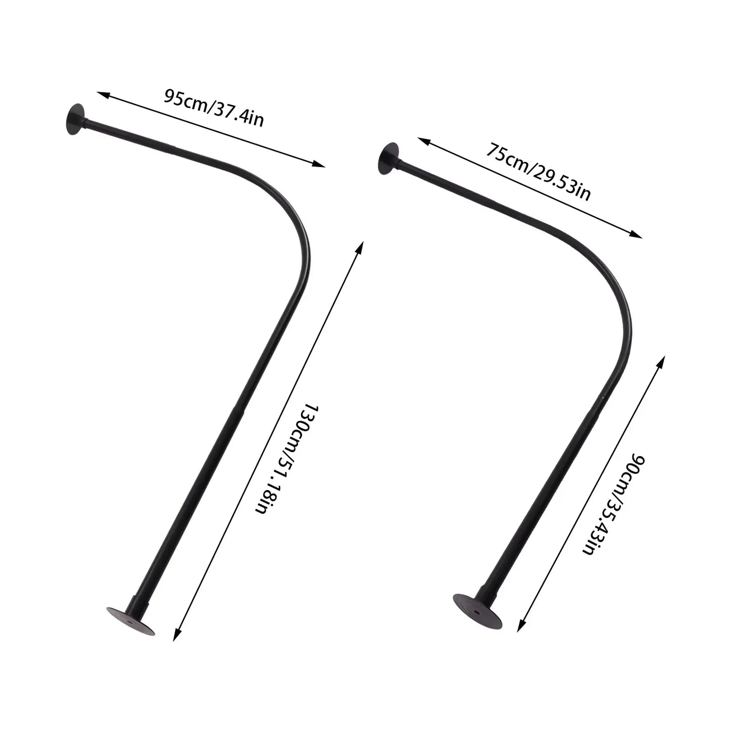 Shower Curtain Rail L Shape No Drilling Rail Corner Stainless Steel Telescopic Rod with Shower Curtain Rings