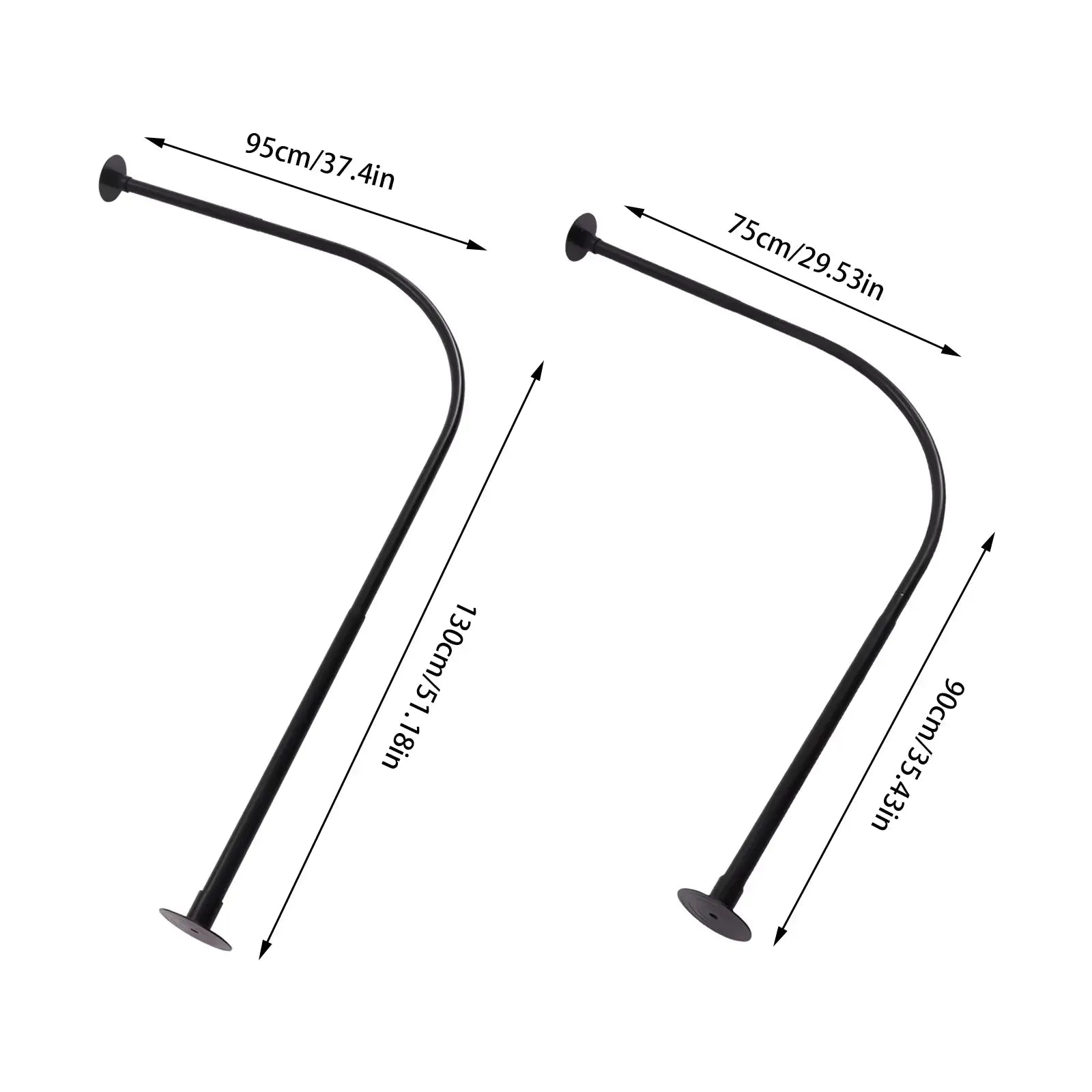 Shower Curtain Rail L Shape No Drilling Rail Corner Stainless Steel Telescopic Rod with Shower Curtain Rings