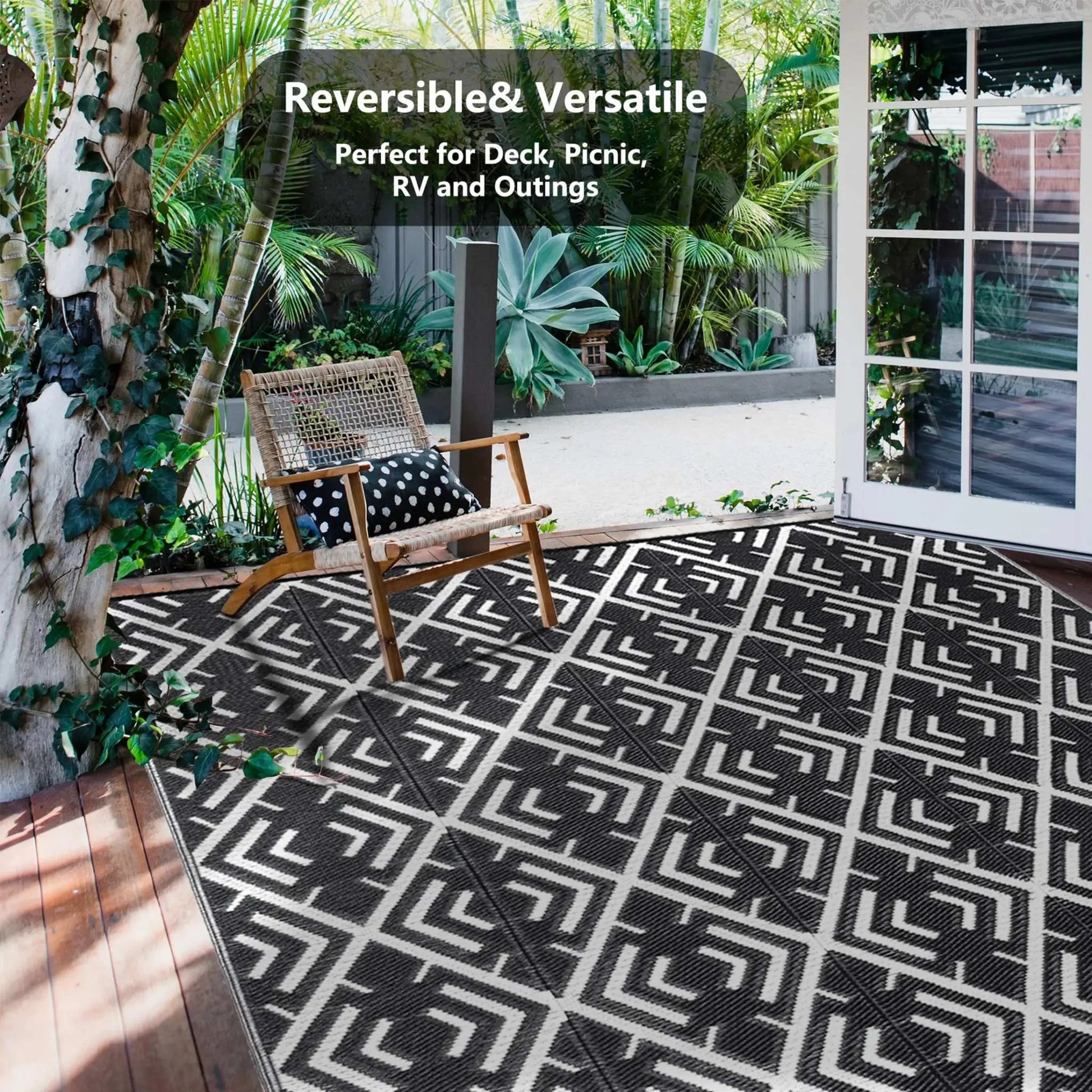 Outdoor Patio Rugs Clearance 9'X12' Waterproof Camping Rugs, RV Rugs for Outside, Deck Rug, Pool, Balcony Rugs