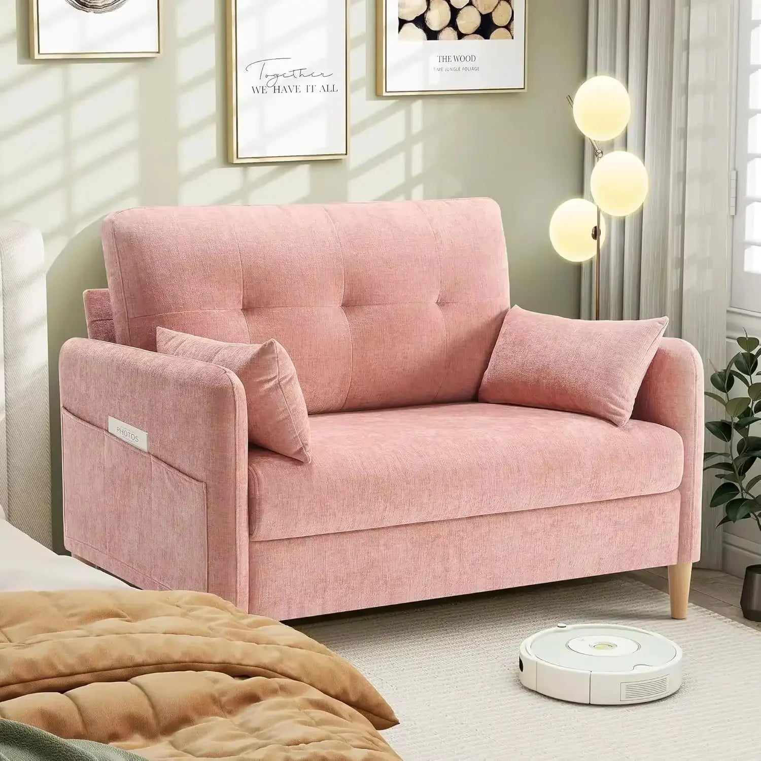 47” Small Couch for Living Room, Chenille Fabric Love Seat Comfy Sofa for Bedroom with Throw Pillow Loveseat Sofa