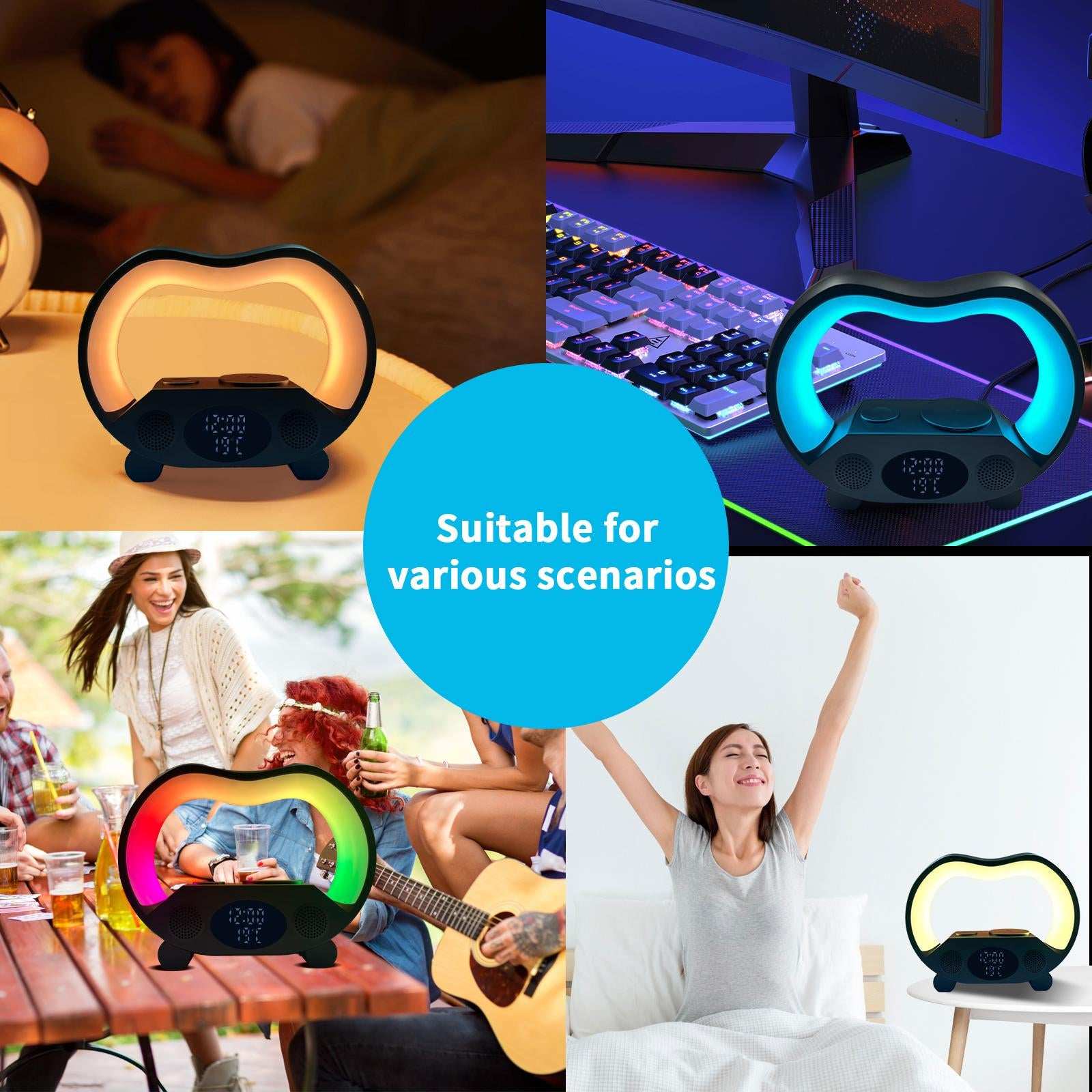 6 in 1 Wireless Charging Night Light Wireless Speaker 15W Wireless Charging Atmosphere Light Home Bedroom Gift