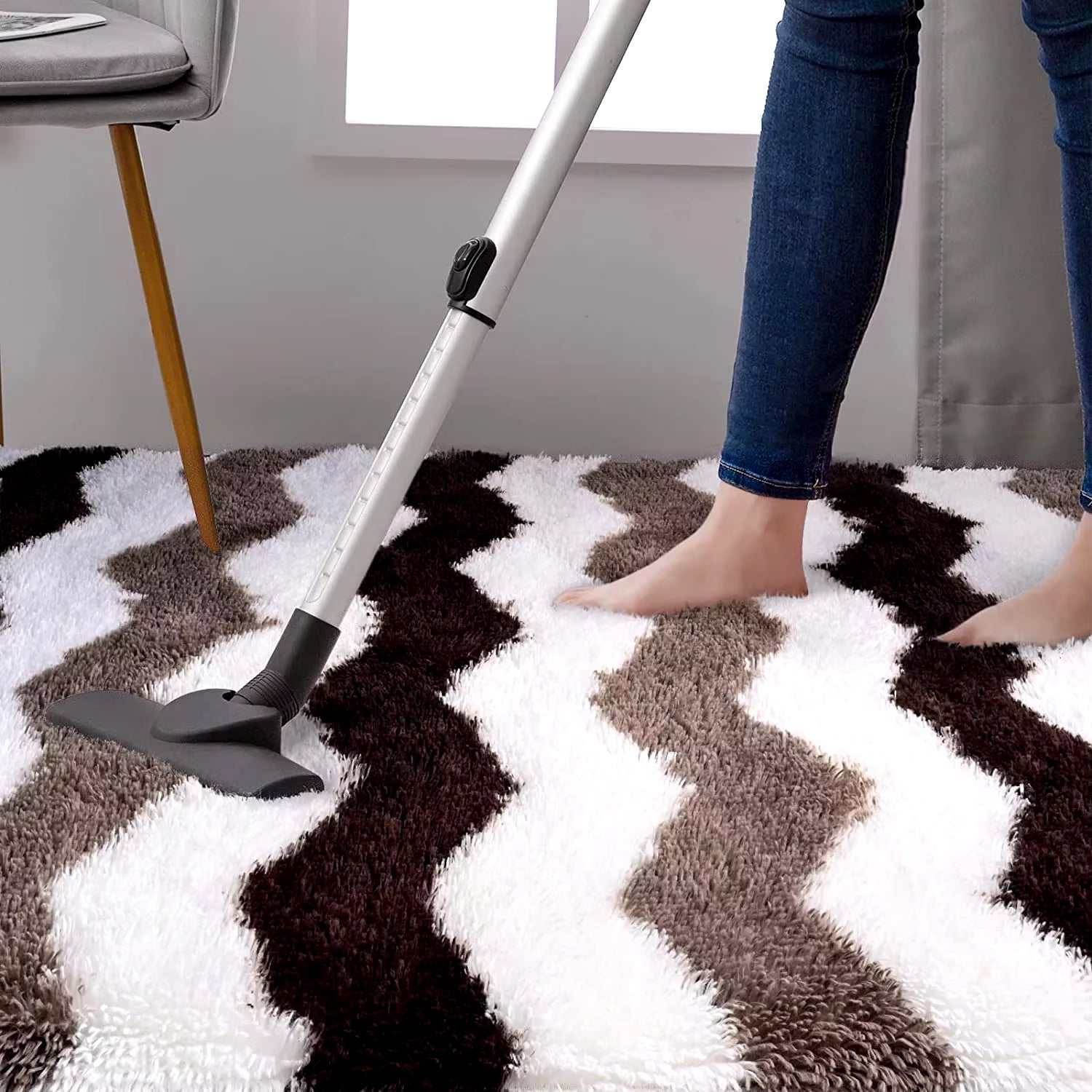 Soft Shaggy Rugs Plush Area Rugs for Living Room Bedroom Fluffy Carpets Home Decor,5X8Ft,Stripe Brown