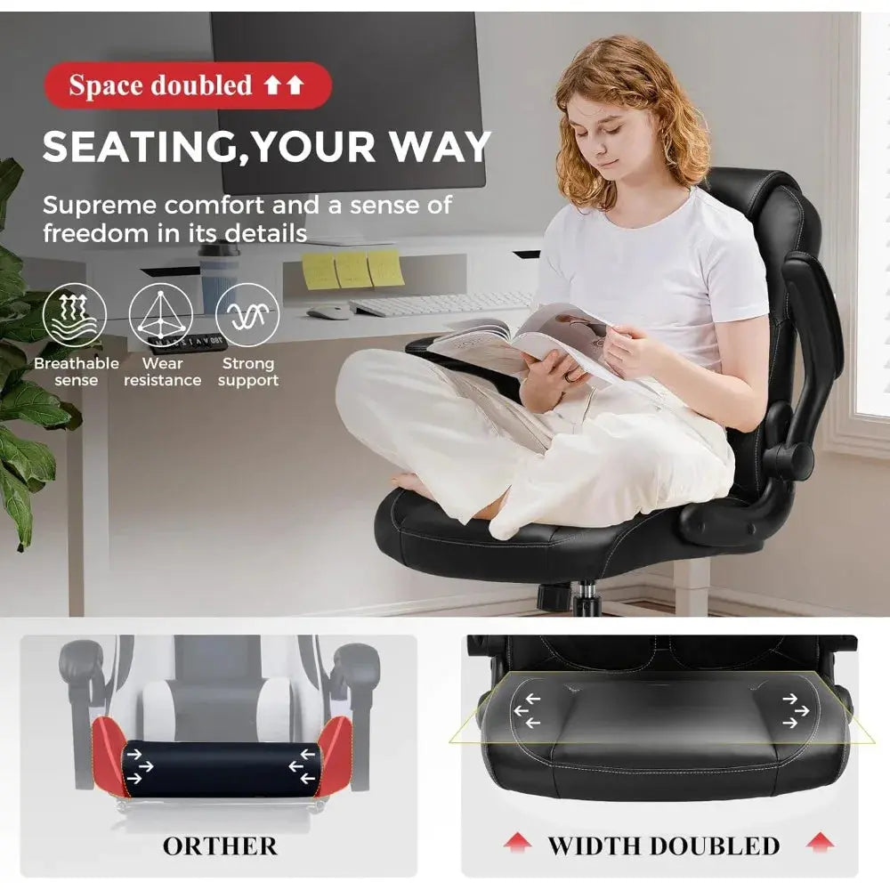 Office Computer Gaming Chair Ergonomic Desk Chair for Adults with Lumbar Support Flip-Up Arms Adjustable Height Swivel