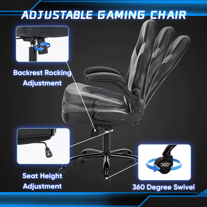 Ergonomic Office Computer Home Gaming Desk Chair Adjustable PU Leather Racing Chair Flip-Up Armrest for Christmas Furniture