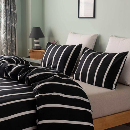 Black and White Striped Comforter Set Twin Microfiber Duvet Cover Set 68"X 90"With 1 Duvet Cover and 1 Pillow Sham Soft Lightweight 2 Pieces Bedding Set