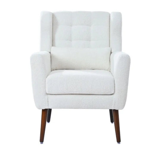 Modern Upholstered Chairs, Teddy Fabric Living Room Chairs, Comfortable Reading Chairs, Medieval Upholstery Chairs, Chaise Longues Armchairs for Living Room Bedrooms - White