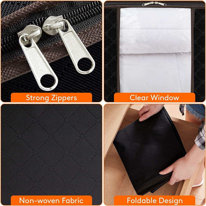 90L Large Storage Bags, 6 Pack Closet Organizers and Storage, Clothes Foldable Storage Black