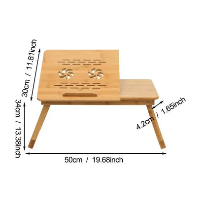 Adjustable Angles Bed Laptop Table with Cooling Fan Laptop Bed Desk Bamboo Desk with Cooling Fan Foldable Tray Drawer for Home