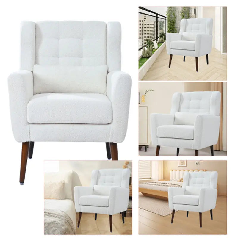 Modern Upholstered Chairs, Teddy Fabric Living Room Chairs, Comfortable Reading Chairs, Medieval Upholstery Chairs, Chaise Longues Armchairs for Living Room Bedrooms - White