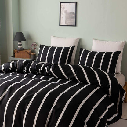 Black and White Striped Comforter Set Twin Microfiber Duvet Cover Set 68"X 90"With 1 Duvet Cover and 1 Pillow Sham Soft Lightweight 2 Pieces Bedding Set
