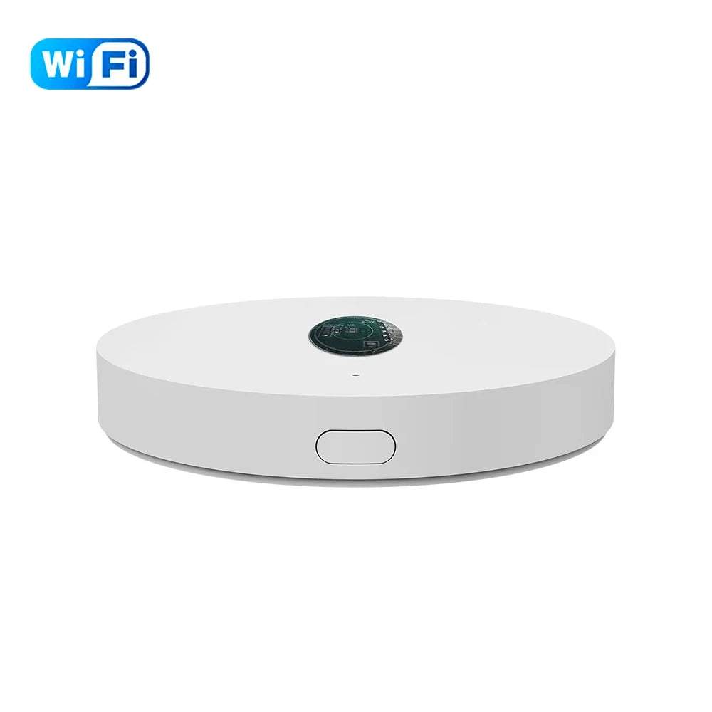 Tuya Wifi Light Sensor round white smart home luminance detector with button and central sensor on top