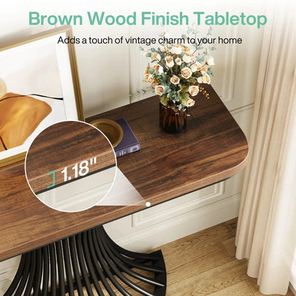 Console Table, Industrial Entryway Table with Geometric Metal Base, 39-Inch Small Sofa Accent Table for Entrance