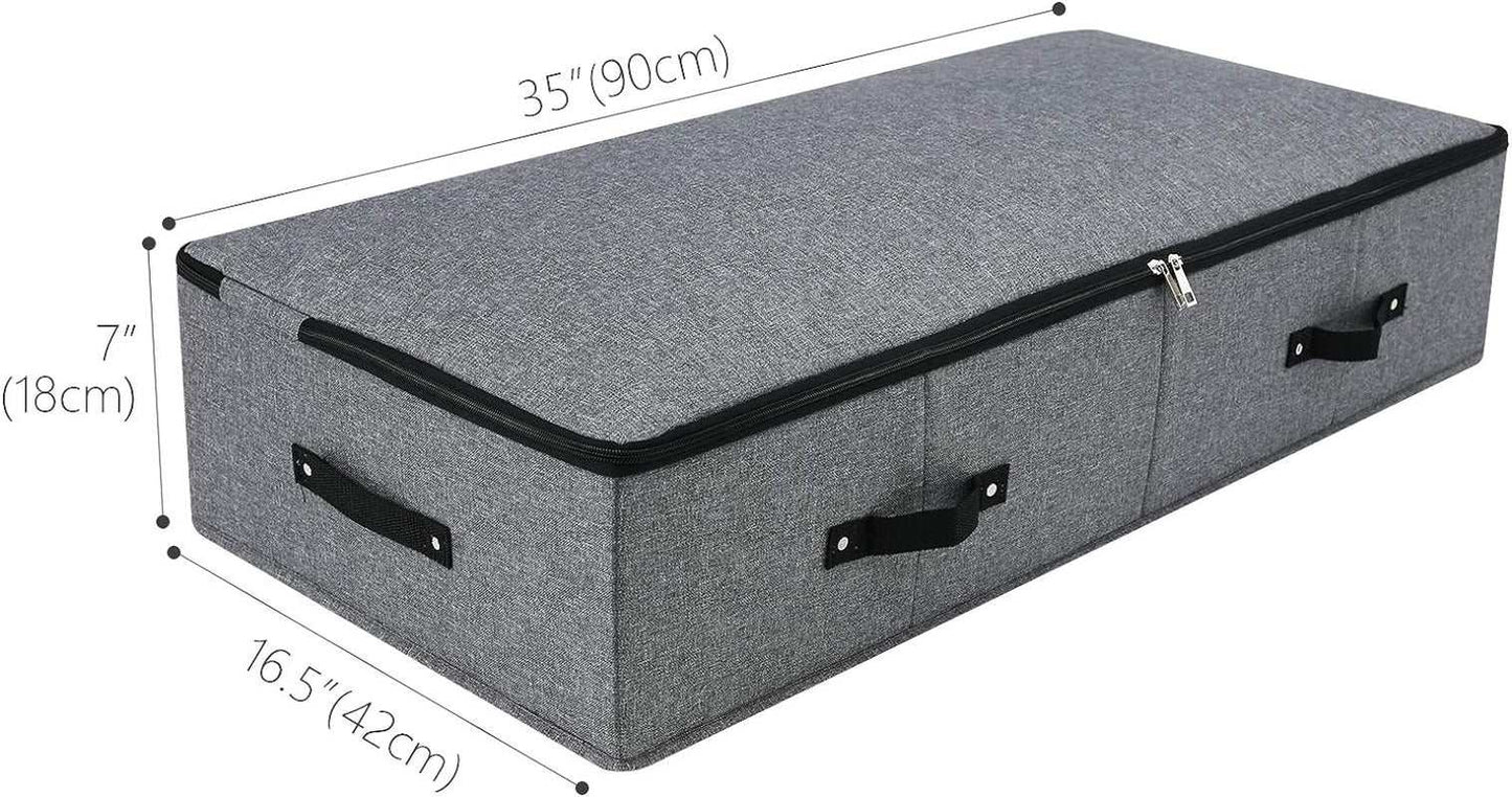 Foldable Fabric Sturdy under Bed Storage Box with 6 Handles, Zipper Lid, Blankets Clothes Comforters Storage Bin Organizer for Bedroom and Closet, 35X 16.5 X 7Inch, Black Grey