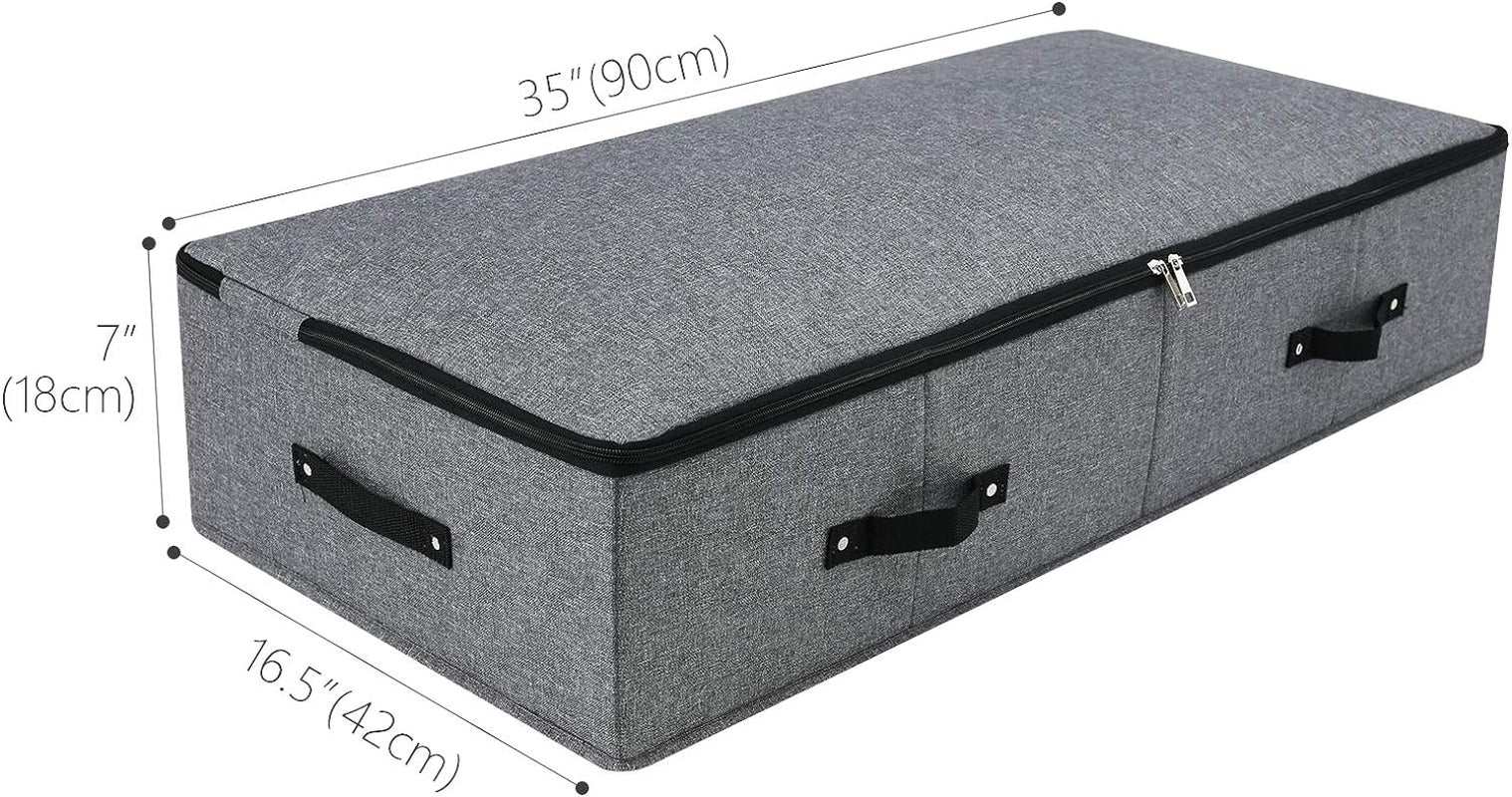 Foldable Fabric Sturdy under Bed Storage Box with 6 Handles, Zipper Lid, Blankets Clothes Comforters Storage Bin Organizer for Bedroom and Closet, 35X 16.5 X 7Inch, Black Grey