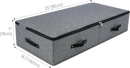 Foldable Fabric Sturdy under Bed Storage Box with 6 Handles, Zipper Lid, Blankets Clothes Comforters Storage Bin Organizer for Bedroom and Closet, 35X 16.5 X 7Inch, Black Grey