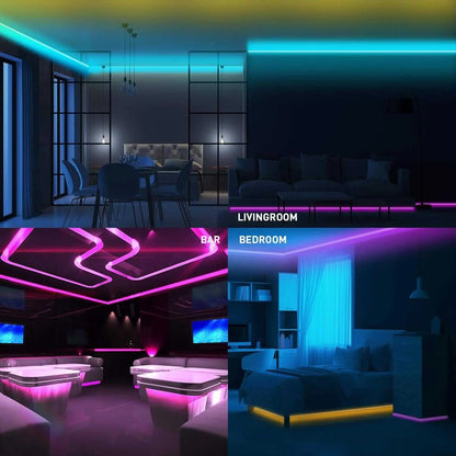 IP65 LED Strip Lights Waterproof, 49.2Ft RGB LED Light Strips Color Changing 5050 LED Tape Lights with 44-Key Remote Controller and 24V Power Supply for Living Room Kitchen Home Decoration