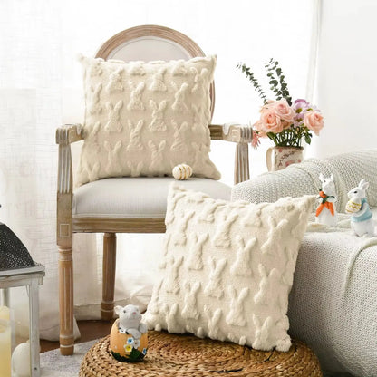 Easter Bunny Throw Pillow Covers Soft Plush Pillowcase 45X45Cm Couch Cushion Case for Easter Decor Couch Sofa Bedroom Decorative