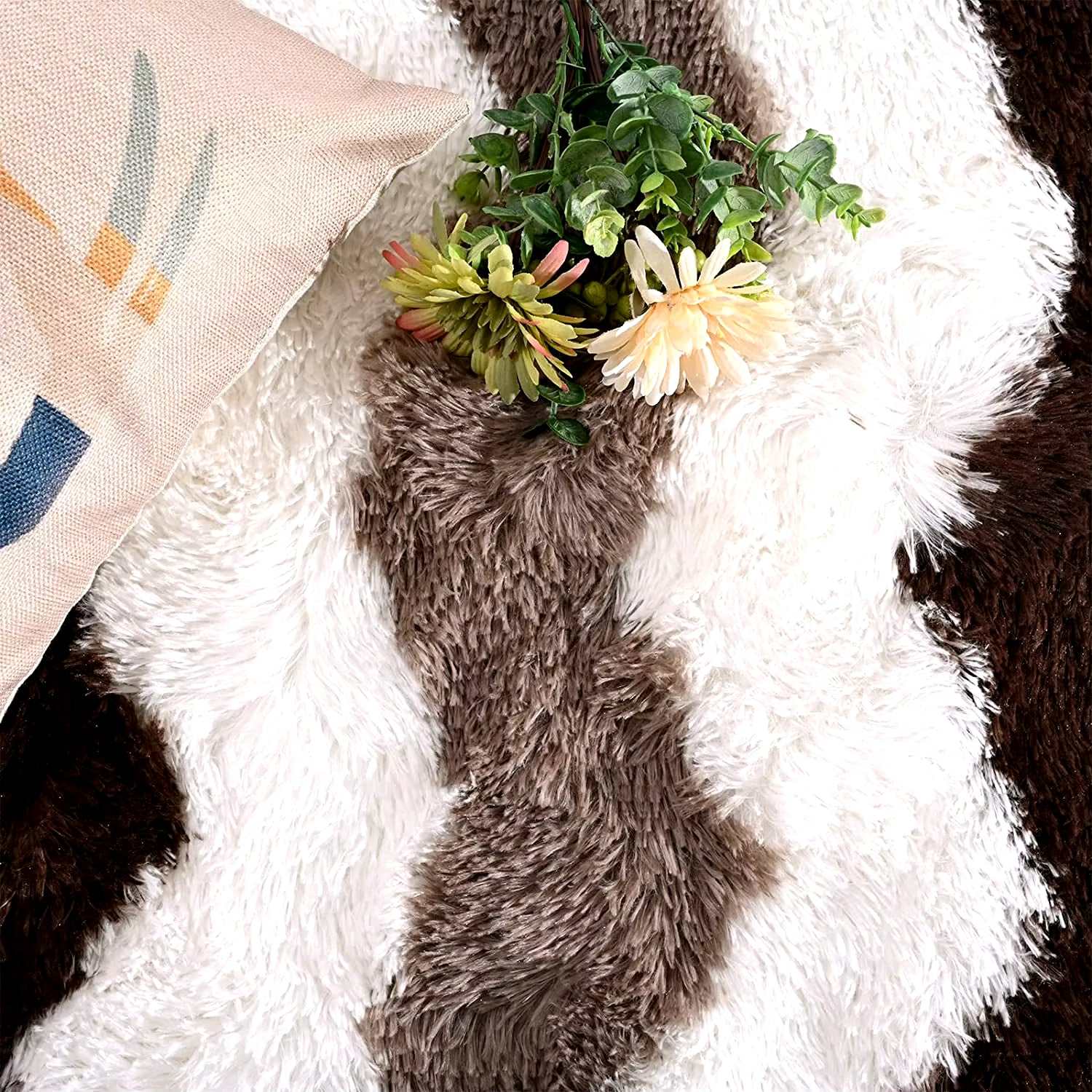 Soft Shaggy Rugs Plush Area Rugs for Living Room Bedroom Fluffy Carpets Home Decor,5X8Ft,Stripe Brown