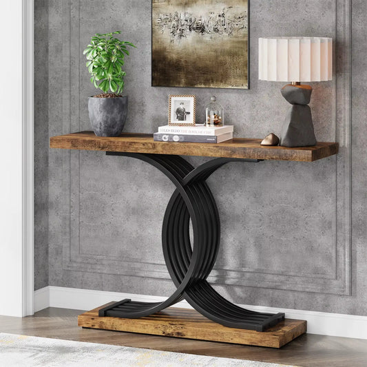 Gold Entryway Table, Modern 39-Inch Console Faux Marble Narrow Wood Sofa with Geometric Metal Legs