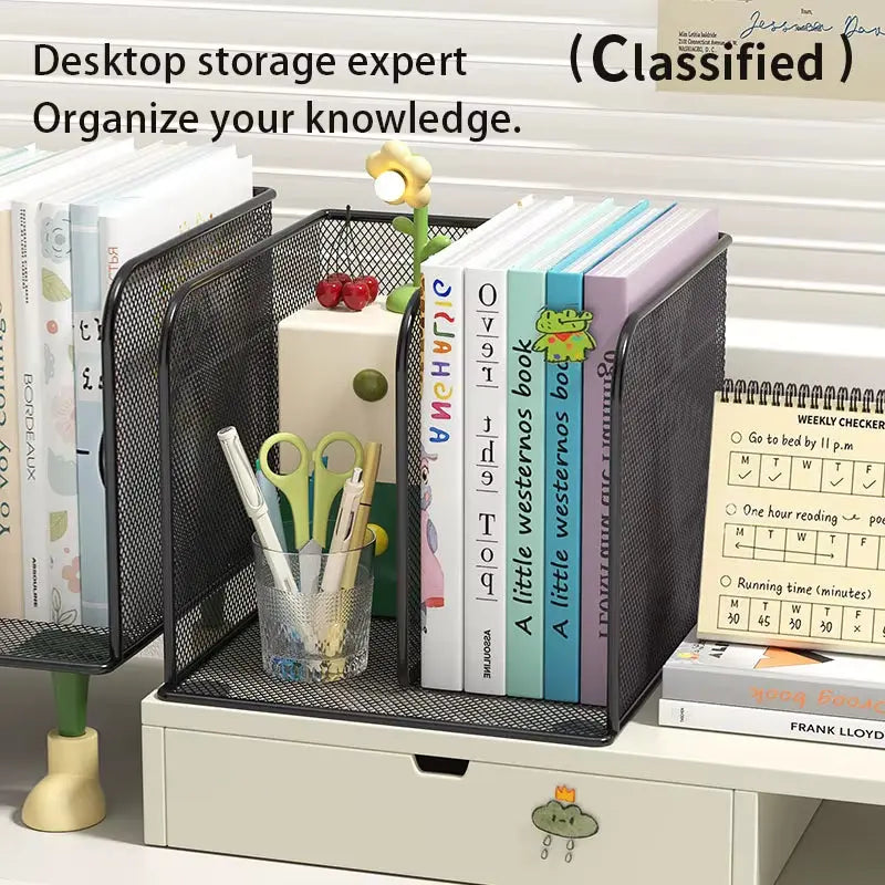 Metal Desktop Bookshelf, Office Desk Desktop Storage Rack, File and Document Organization Rack, Student Desktop Storage