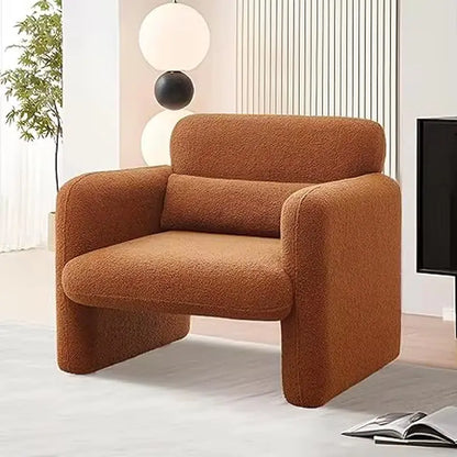 Modern Accent Single Sofa Chair with Arms, Lamb Fabric Upholstered Comfy Reading Arm Chair for Bedroom, Living Room-Beige