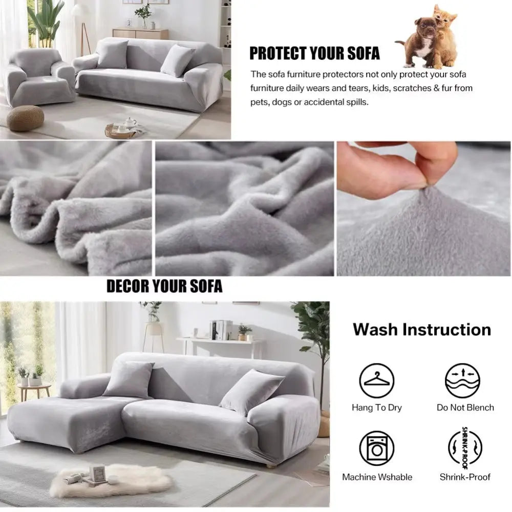 Velvet Sofa Cover Thick Elastic 1/2/3/4 Seater Sofa Cover for Living Room Velvet Plush L Shaped Corner Sofa Cover Couch Cover