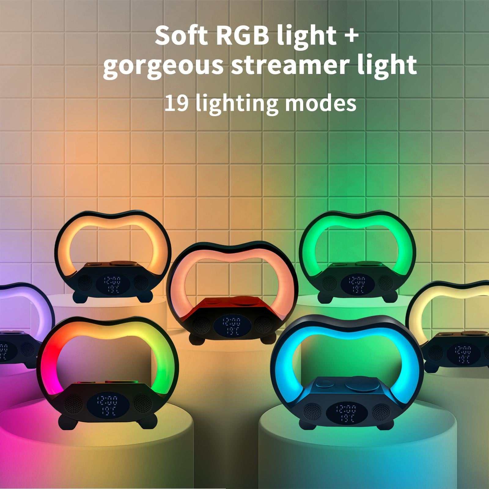 6 in 1 Wireless Charging Night Light Wireless Speaker 15W Wireless Charging Atmosphere Light Home Bedroom Gift