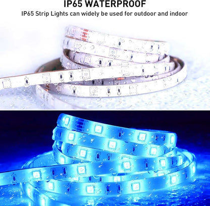 IP65 LED Strip Lights Waterproof, 49.2Ft RGB LED Light Strips Color Changing 5050 LED Tape Lights with 44-Key Remote Controller and 24V Power Supply for Living Room Kitchen Home Decoration