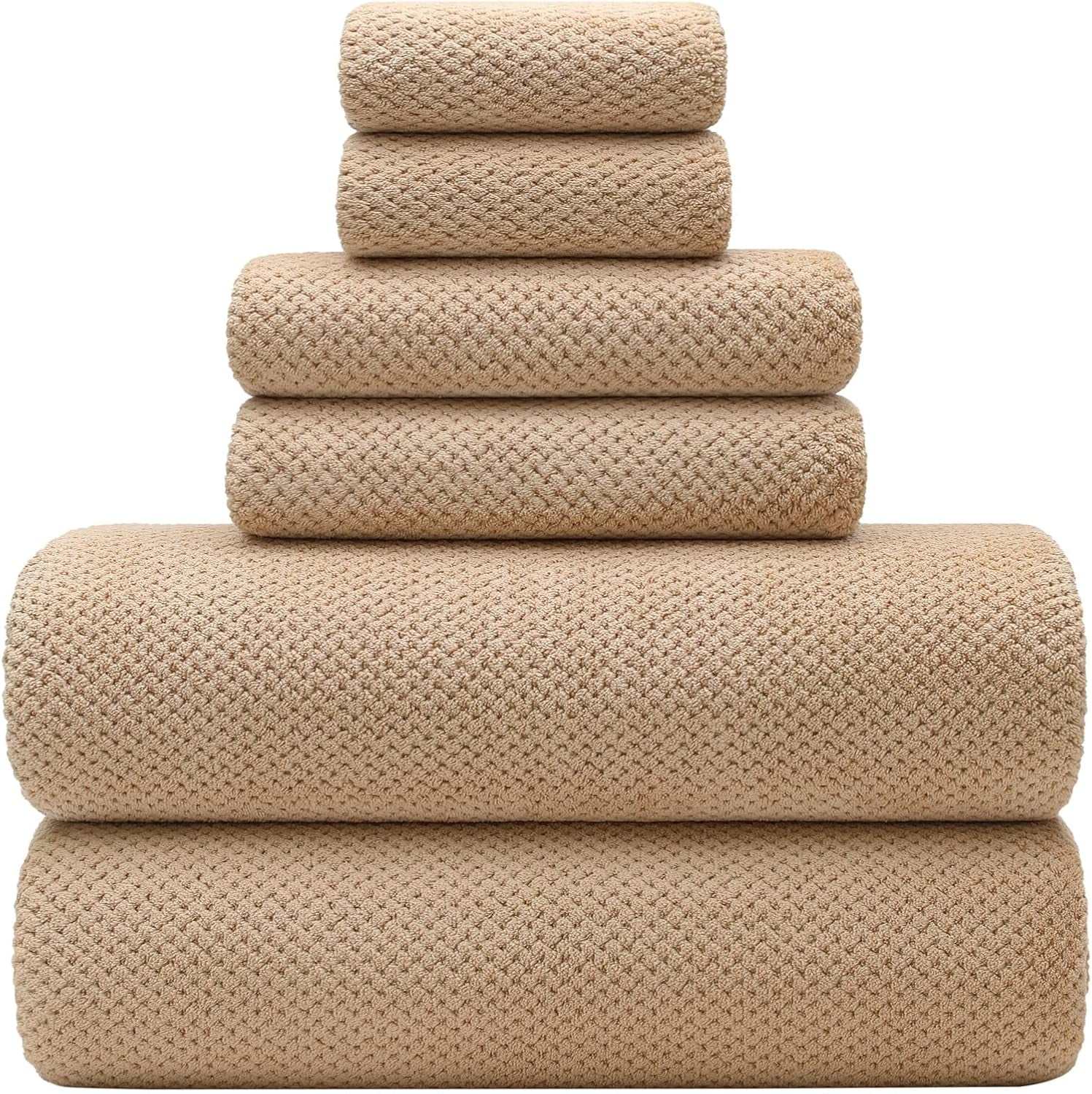 29X59 Inch Bath Towels Set of 6 Large, Super Soft Absorbent Lint Free Microfiber Towels for Bathroom 80% Polyester (Beige,6 Piece)