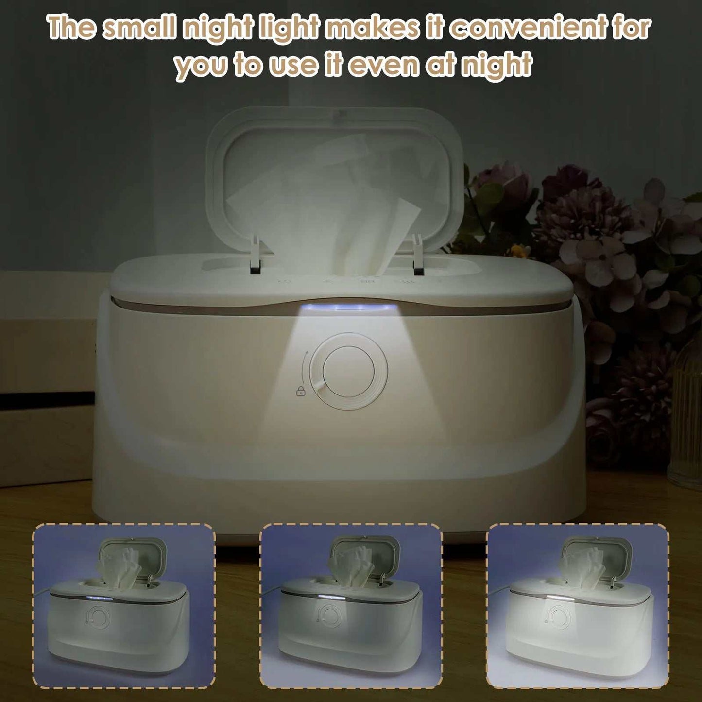 USB Baby Wipe Warmer LED Light Keep Warm Box Adjustable Temperature Heating Diaper Dispenser Portable Large Capacity